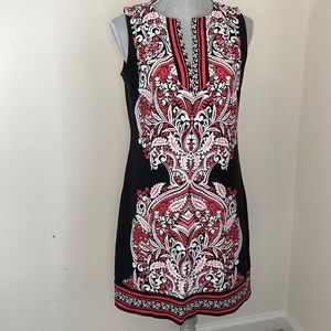 NY & Co Black and Red Tunic Style Sleeveless Cotton Stretch Dress Size Medium